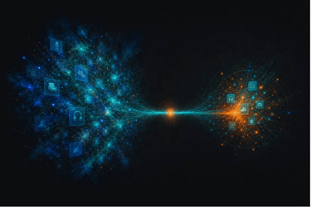 Reddit ads vs Facebook ads comparison depicted as two glowing platforms facing each other on a dark background with teal and blue energy signals splitting between them