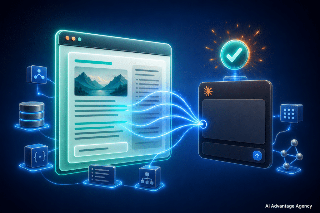 Cited in Claude — a glowing document panel connected to a Claude-style chat interface card with a citation checkmark representing ecommerce brand citation optimization for Claude AI